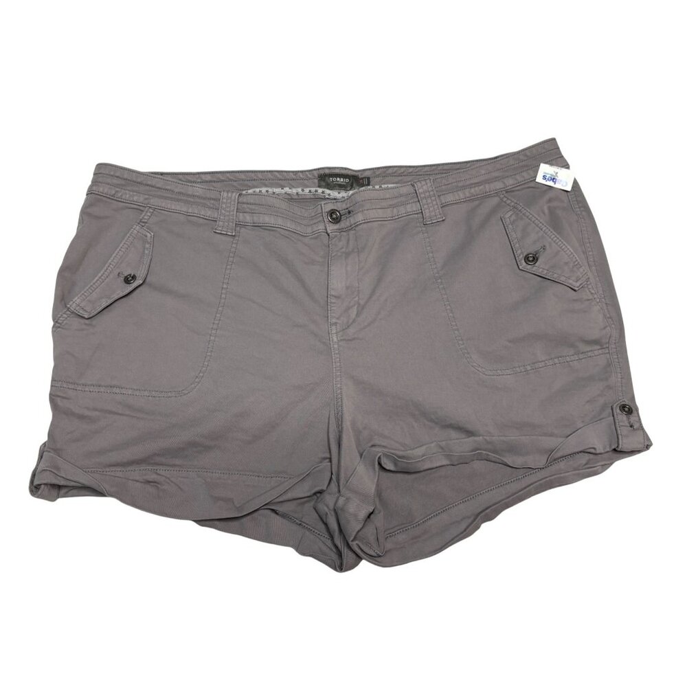 Torrid Womens Gray Shorts Button Detail Pockets Cuffed Hem Stretchy New